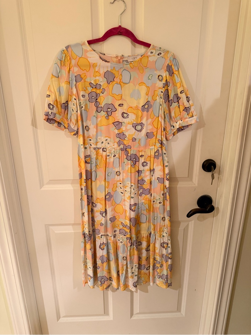 Ann Taylor Floral Pastel Tiered Midi Dress - Yellow & Blue